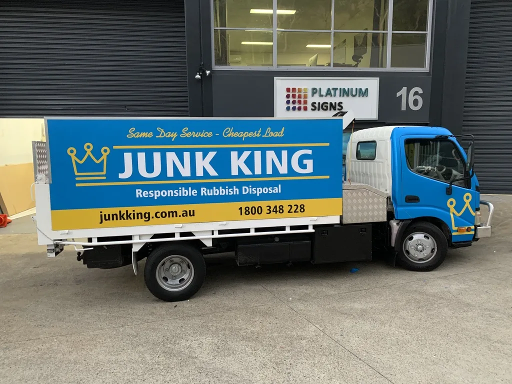 Junk King branded rubbish removal truck ready at the depot