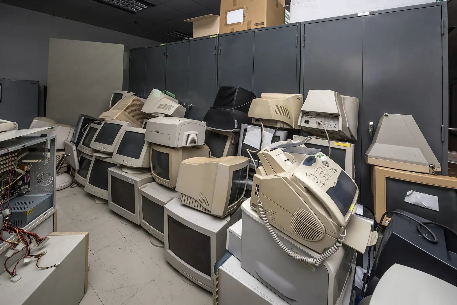 Office e-waste and equipment ready for removal