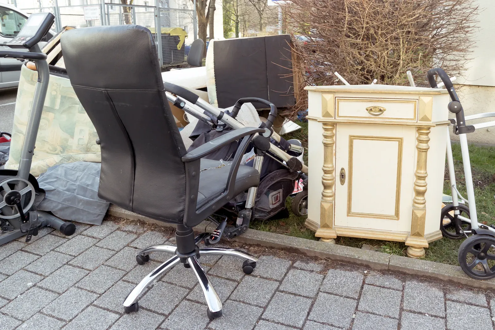 Office cleanout items ready for rubbish removal