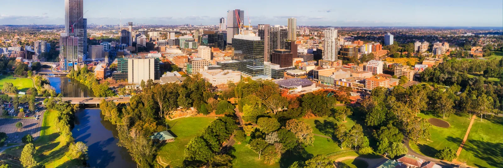 Parramatta skyline, river and parklands in Sydney